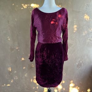 Vtg Liz Claiborne 80s Glam Velvet Scoop Midi Evening Dress Burgundy